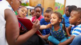 Women reading to kids