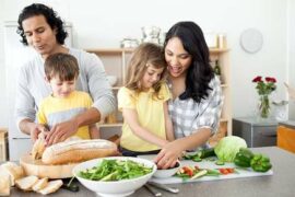 Happy family cooking together