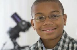 Young boy wearing glasses